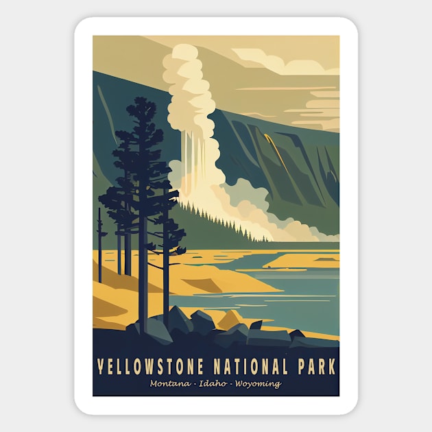 Yellowstone National Park Vintage Poster Sticker by GreenMary Design